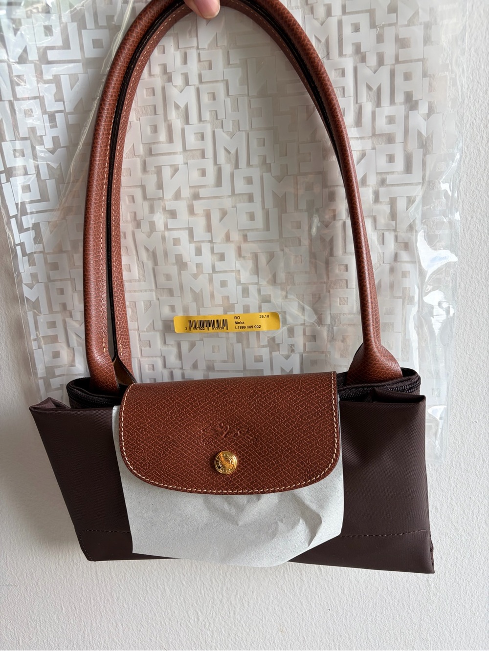 Longchamp Mocha Large Bag with Tan Leather Flap
